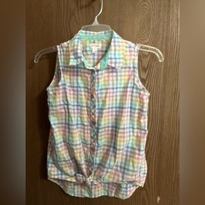 NWOT Cat & Jack sleeveless pastel checked tie front button up girls XL